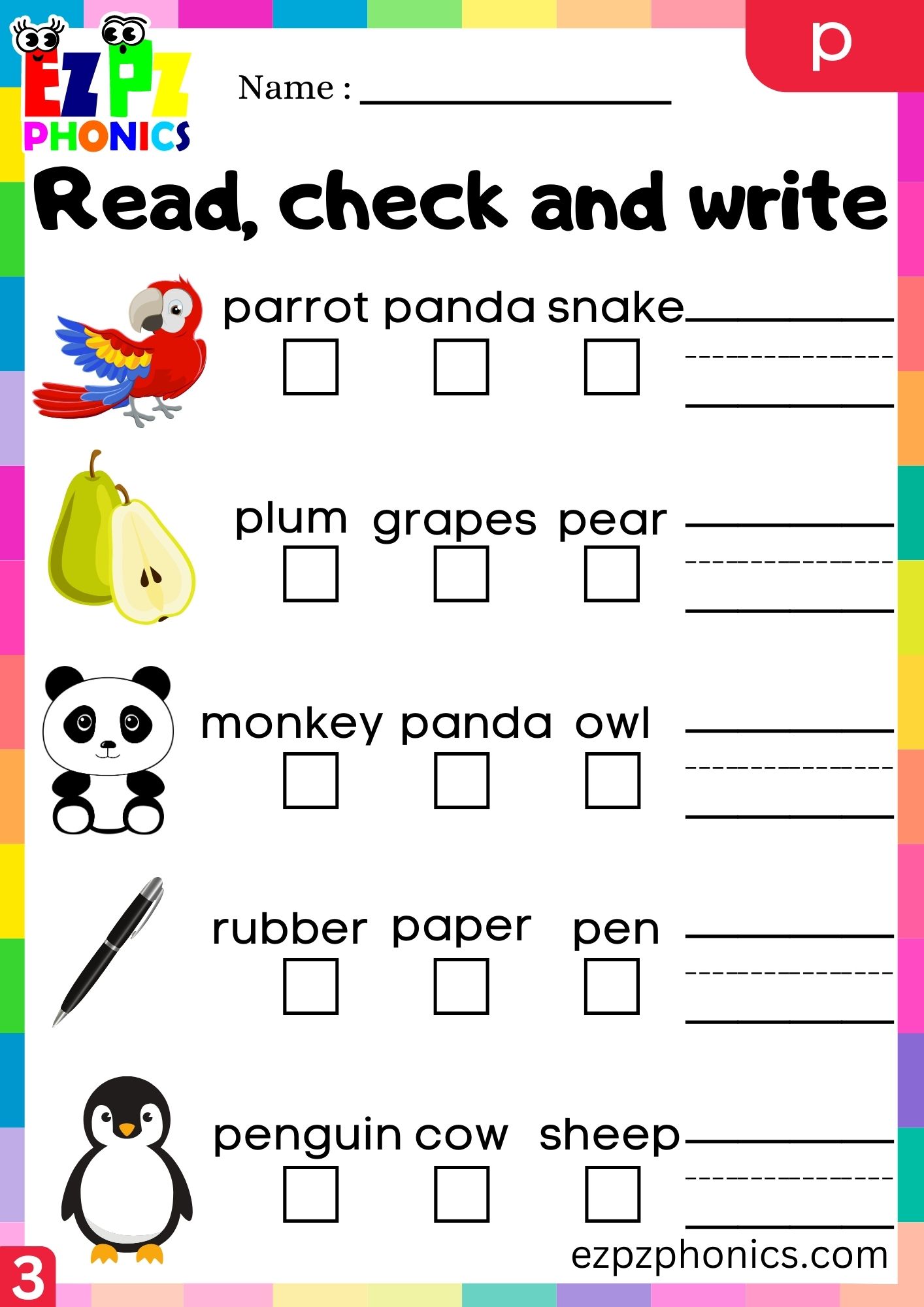 Letter p Read Check and Write the Words Group 3